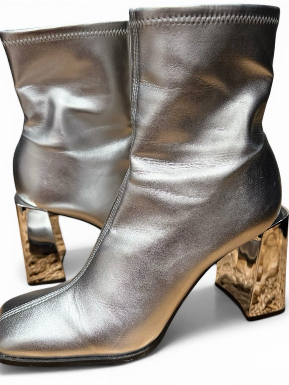 Gianni Bini Metallic Silver Block Heel Ankle Boots 8.5
